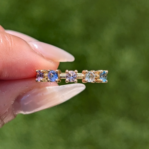 14K Yellow Gold Yellow Blue Purple Pink Sapphire Band Ring